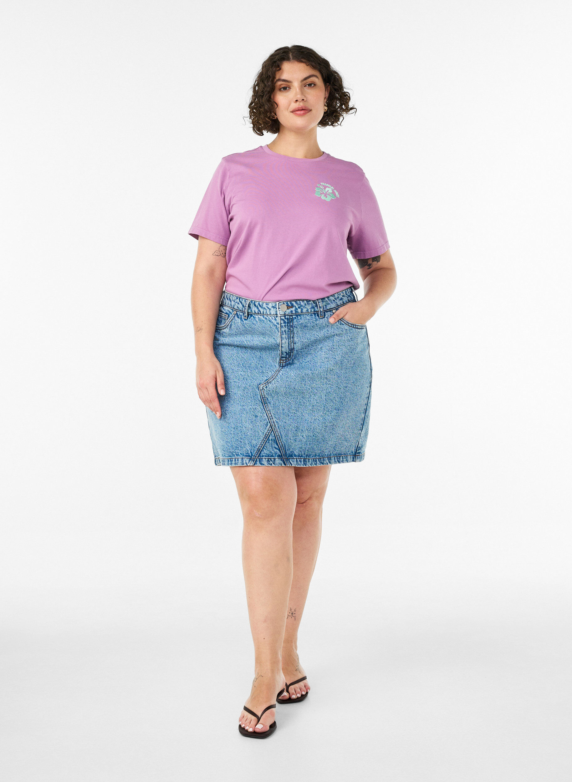 ZizziLuomupuuvillainen t-paita selk&auml;printill&auml;, Vaaleanpunainen, Model image number 1
