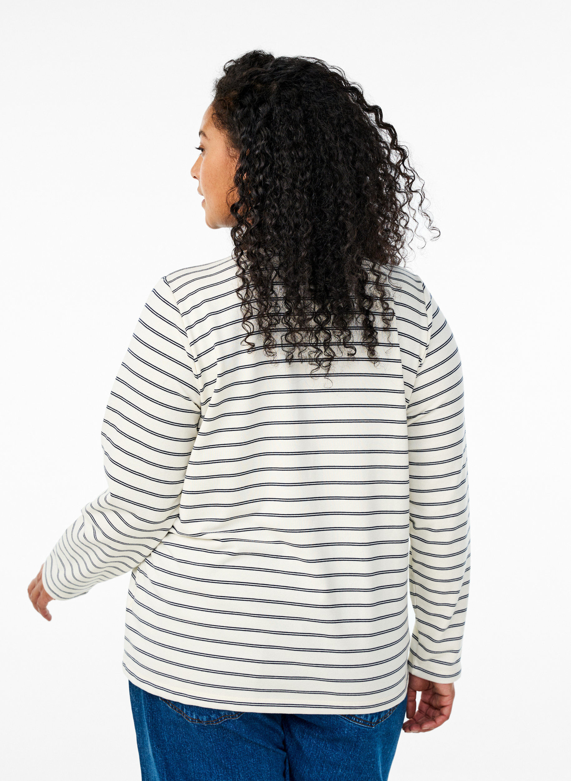 Zizzi Raidallinen pikeepaita vetoketjulla, Valkoinen, Model image number 2