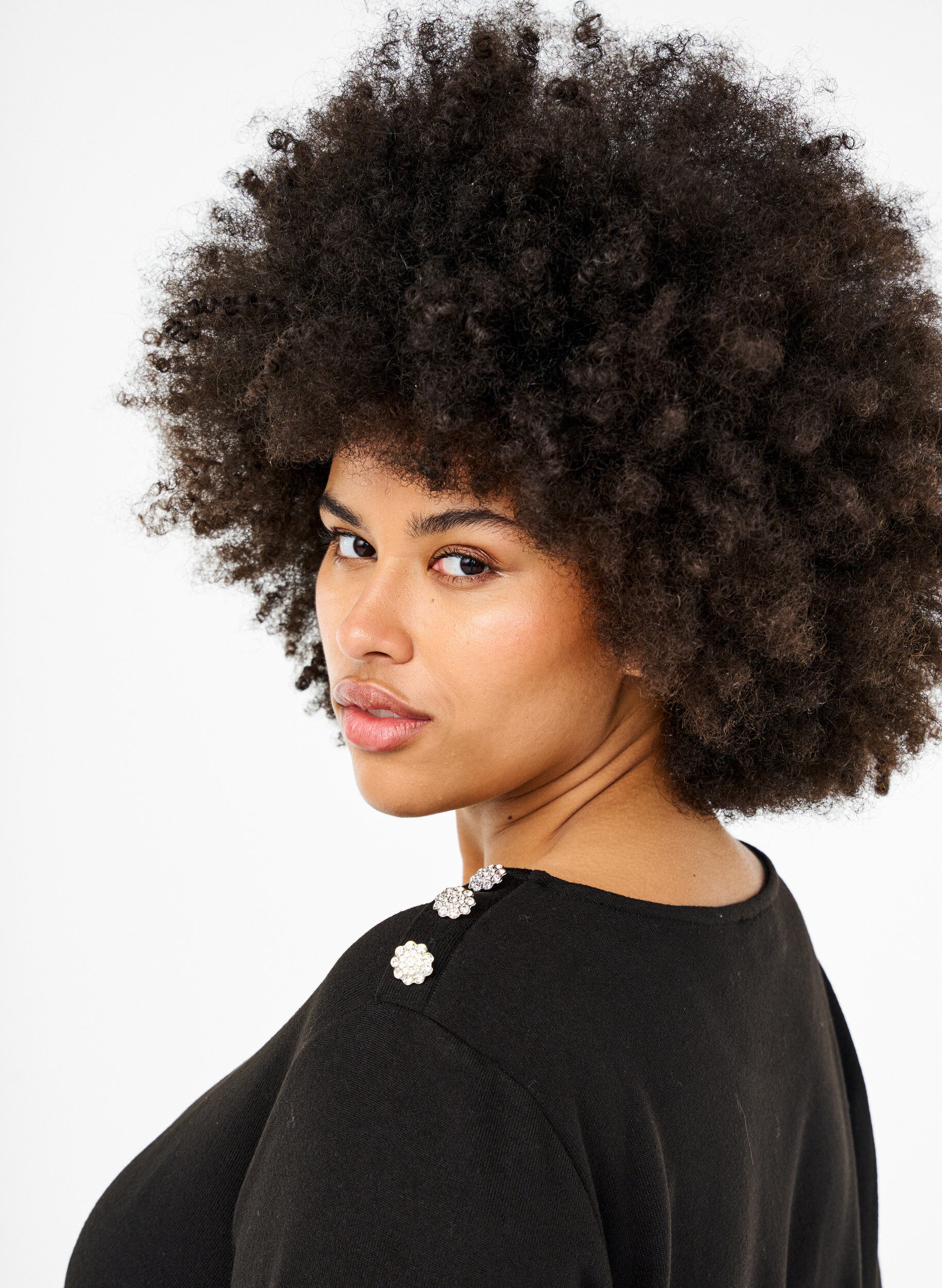 Zizzi Paljettipusero koristeellisilla napeilla, Musta, Model image number 3