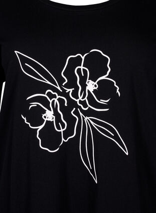 Kuvioitu puuvillainen T-paita, Black w. Flower, Packshot image number 2