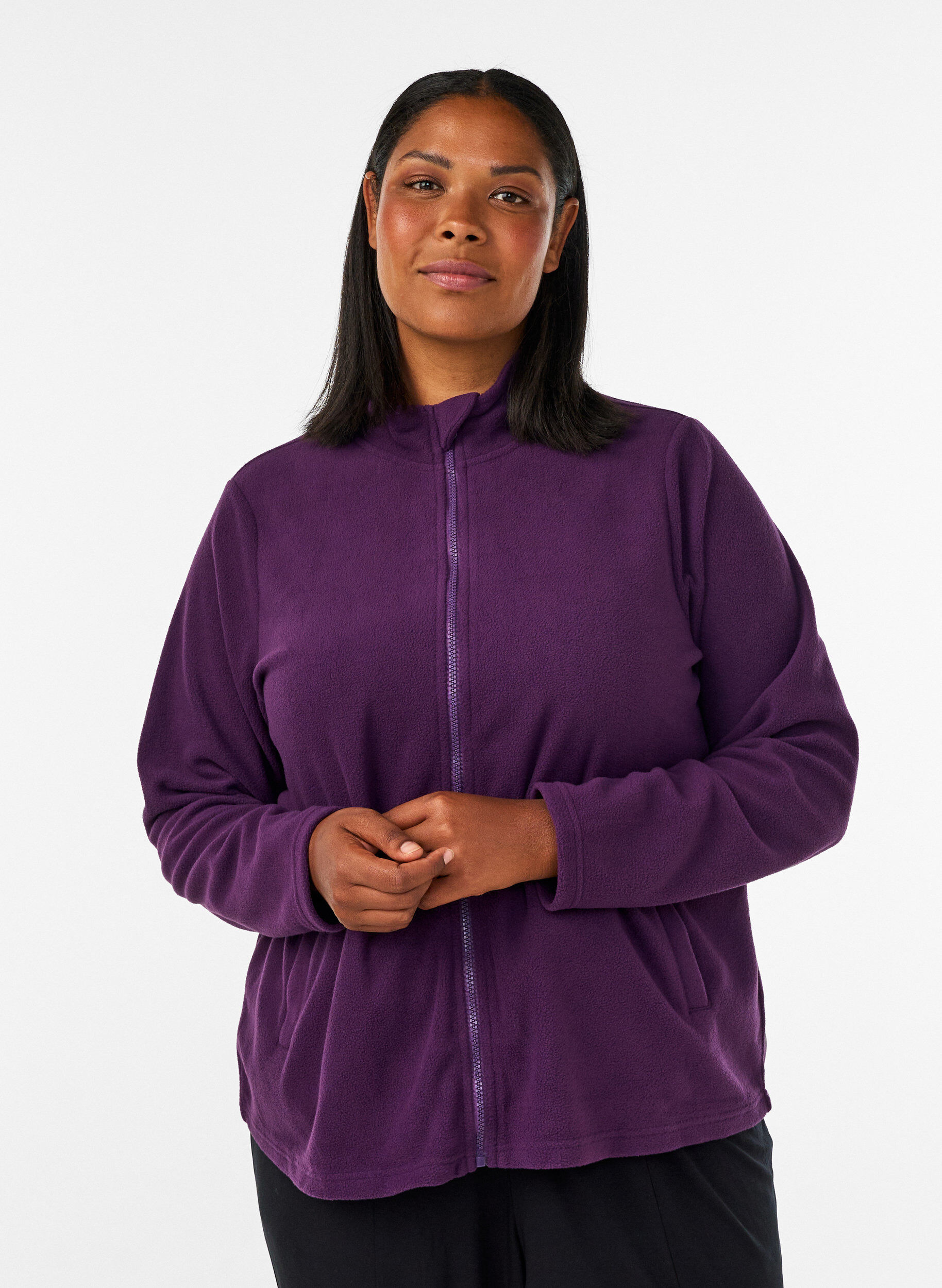 Fleecetoppi vetoketjulla ja korkealla kauluksella, Violetti, Model