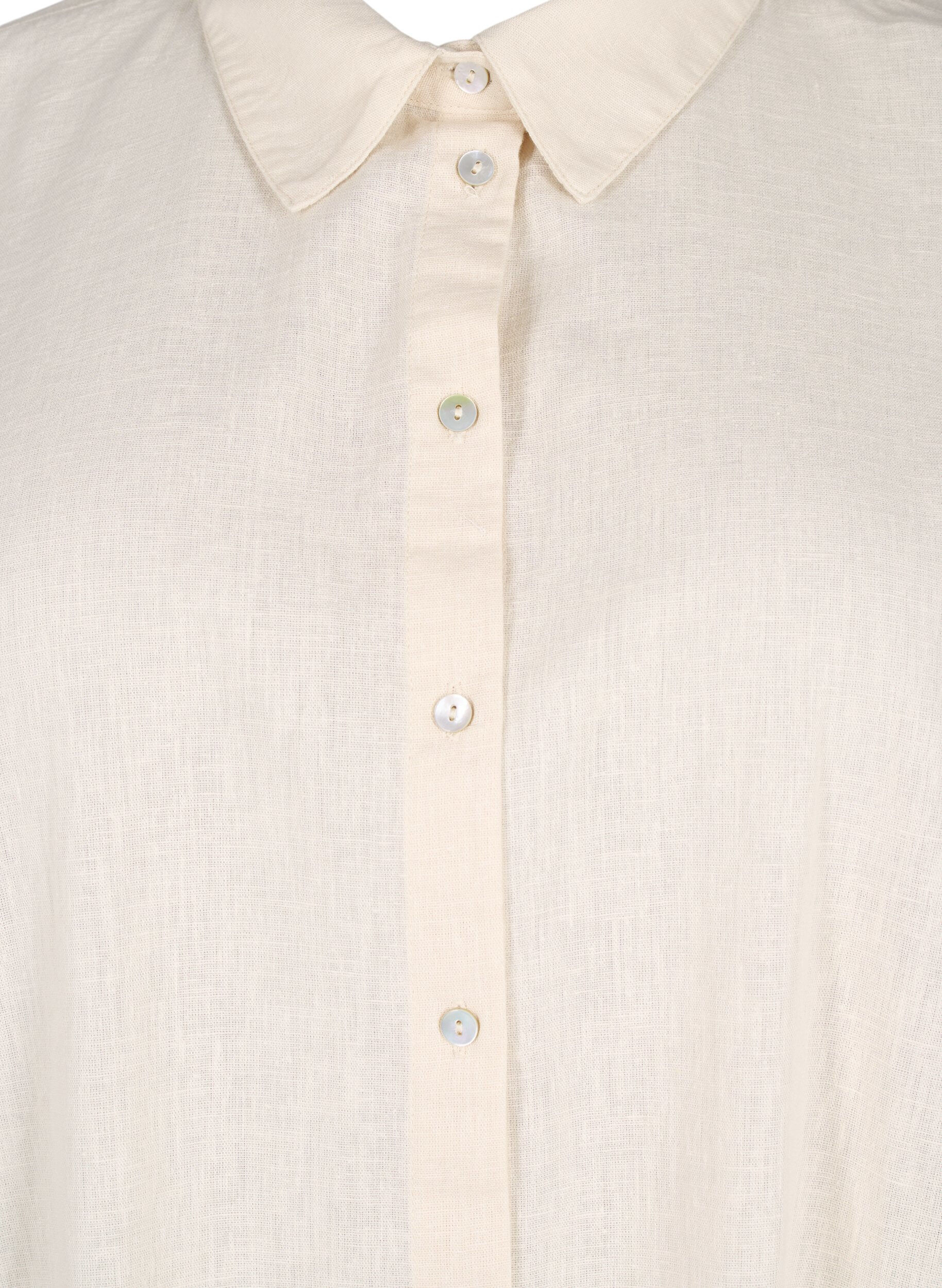 Zizzi Pitk&auml; paita puuvilla-pellavasekoitteesta, Beige, Packshot image number 2