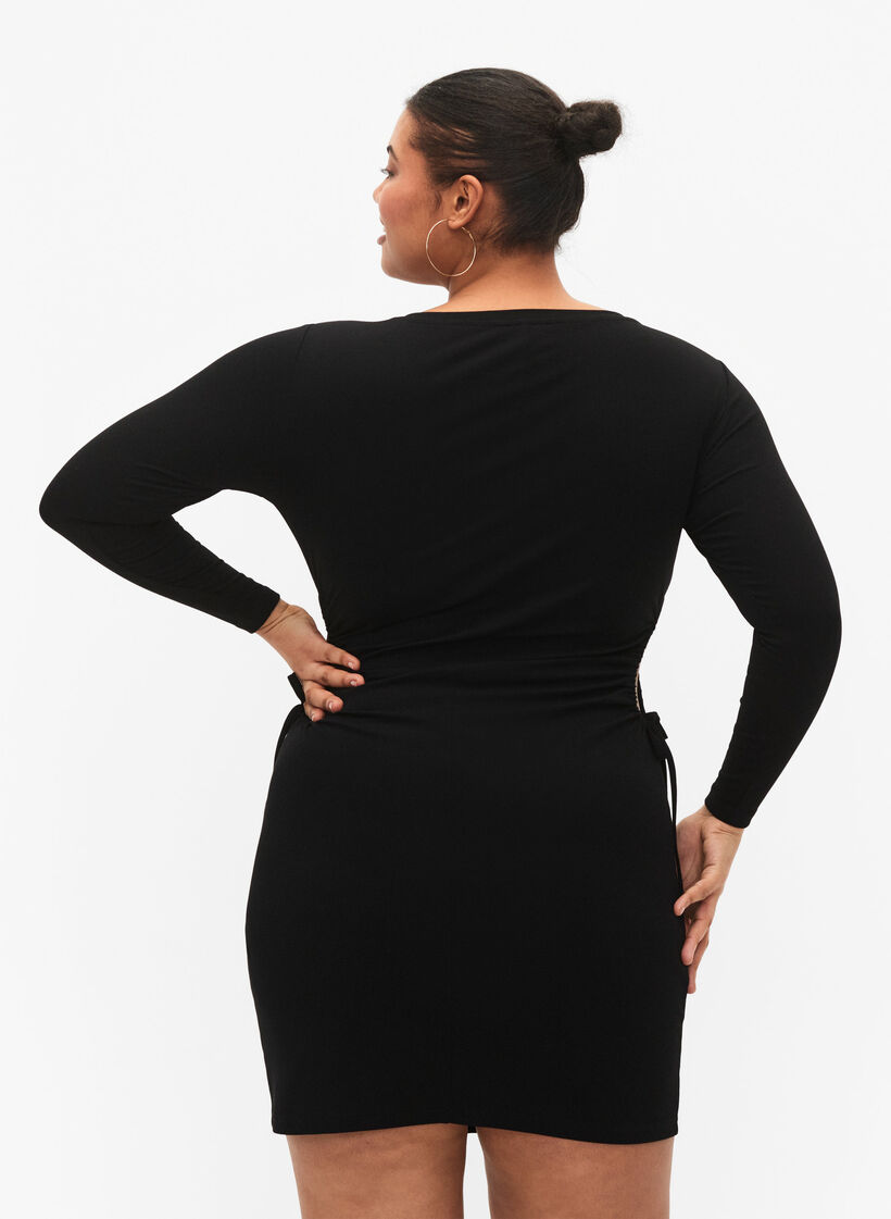 Tyköistuva mekko aukolla, Black, Model image number 1