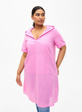 Puuvillan ja pellavan sekoitteesta valmistettu hupullinen mekko, Rosebloom, Model image number 0