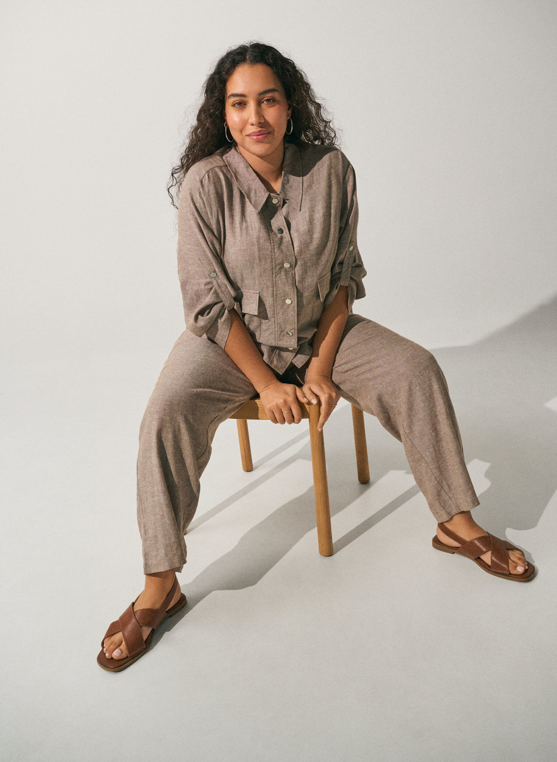 Zizzi Rennot housut pellavasta ja viskoosista, Ruskea, Image image number 0