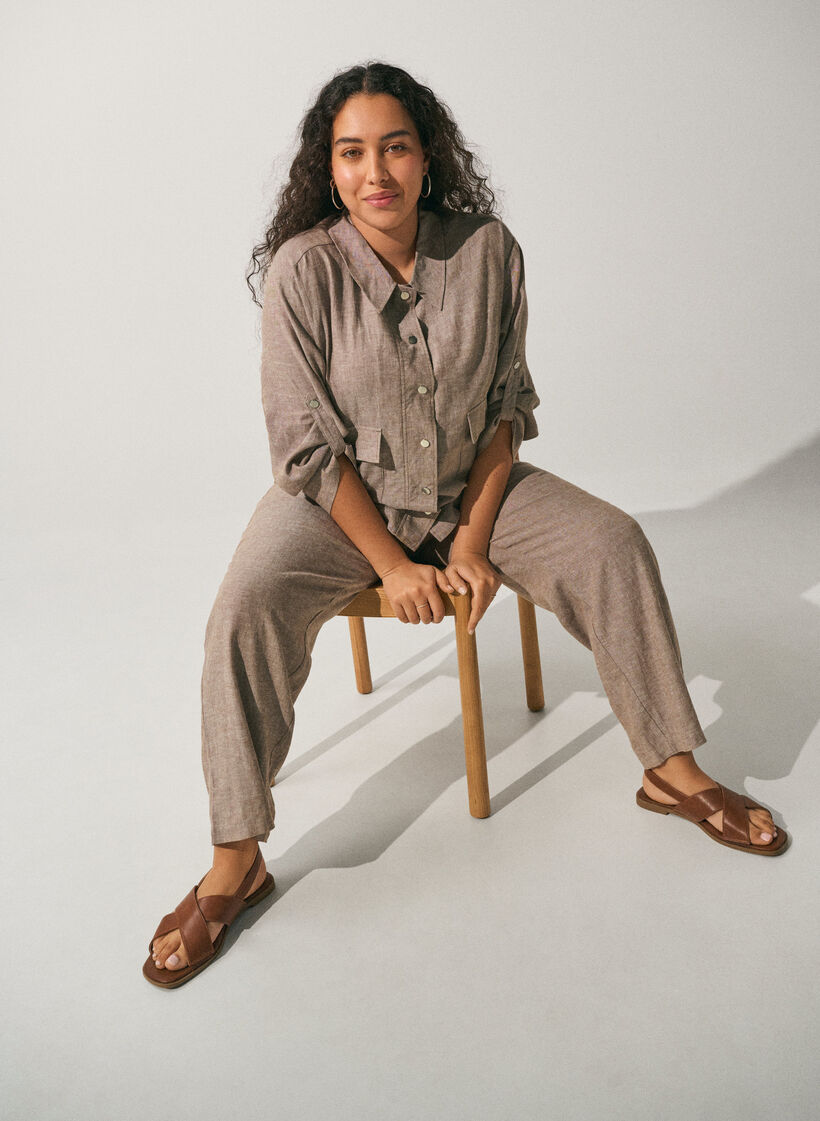 Rennot housut pellavasta ja viskoosista, Ruskea, Image image number 0