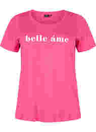 Lyhythihainen puuvillainen t-paita tekstipainatuksella, Fandango Pink