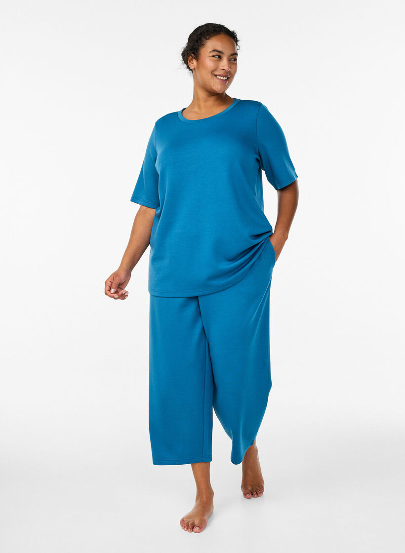 7/8 modaalisekoitehousut taskuilla, Sininen, Model image number 0