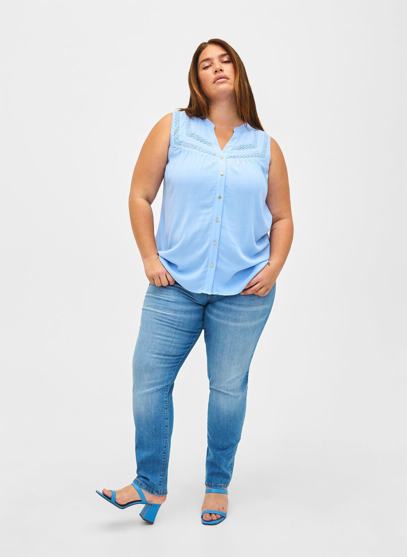 Hihaton viskoosipusero, jossa on virkattuja yksityiskohtia., Serenity, Model image number 2