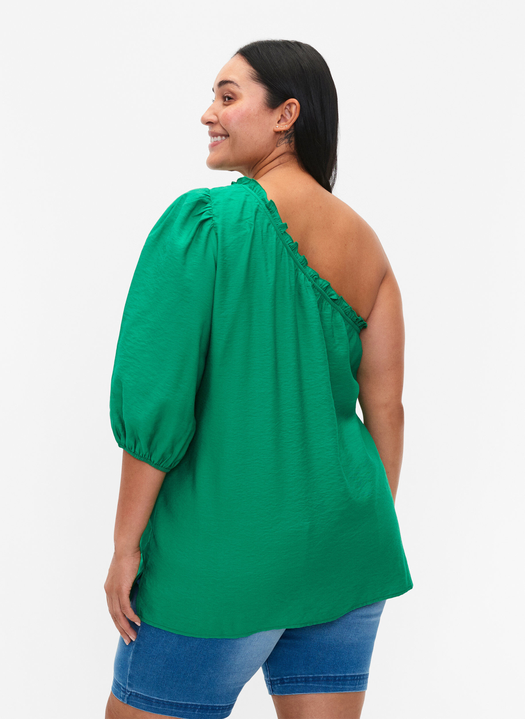 Zizzi One shoulder viskoosipusero, Vihre&auml;, Model image number 2