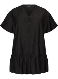 V&auml;lj&auml; tunika ryppyisell&auml; pinnalla ja r&ouml;yhel&ouml;helmalla, Musta