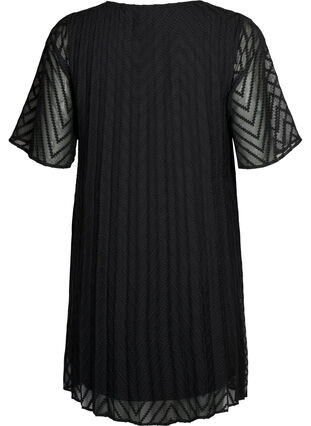Lyhythihainen mekko tekstuurilla, Black, Packshot image number 1