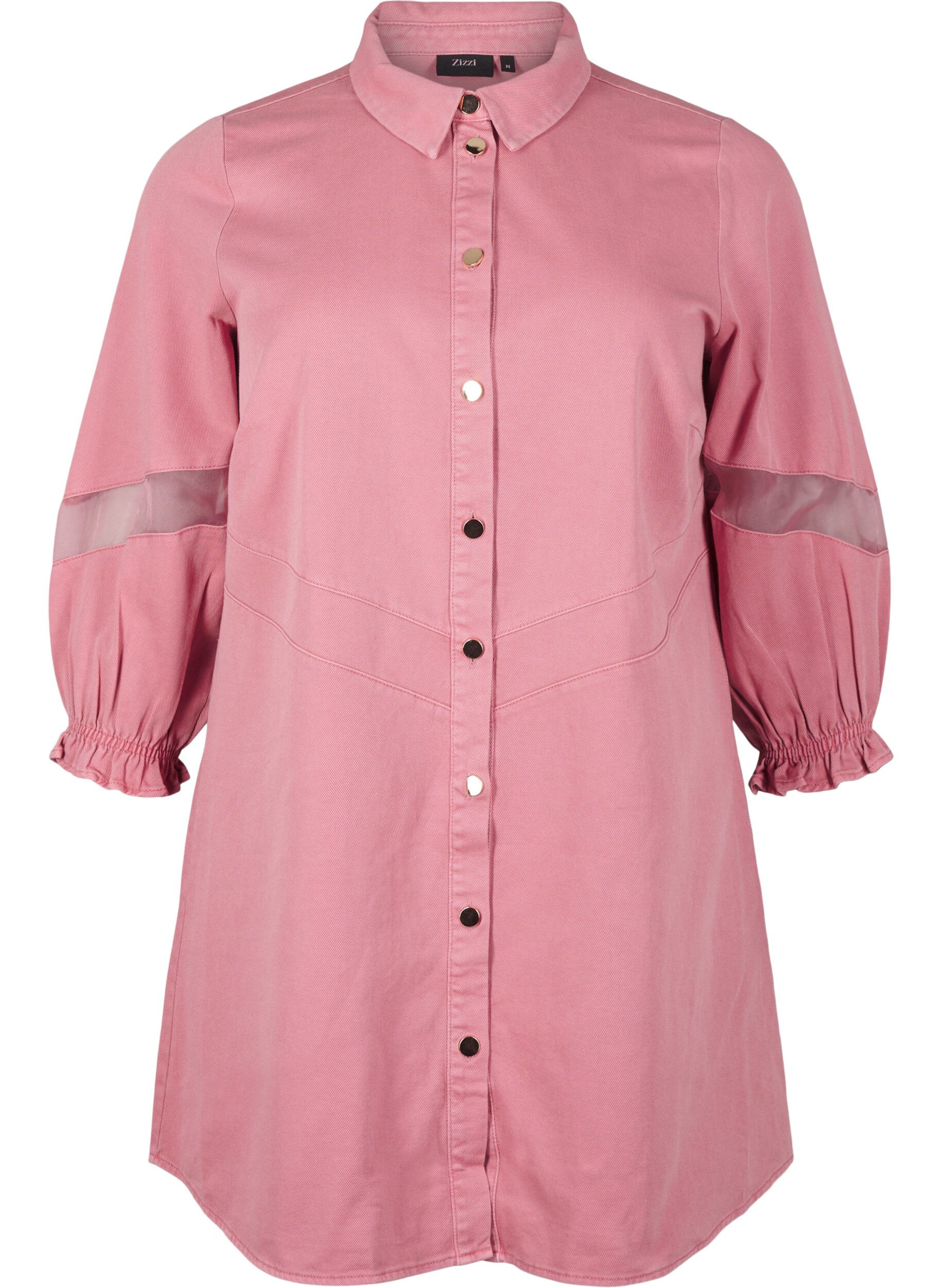 Zizzi V&auml;rillinen farkkupaitamekko, jossa on verkkokoristeita, Heather Rose, Packshot image number 0