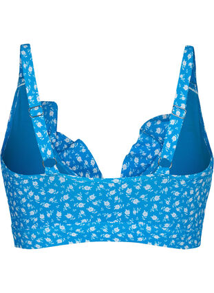 Kukallinen bikiniyläosa röyhelöllä, Blue Flower Print, Packshot image number 1