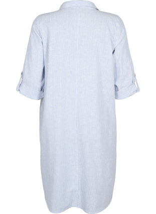 Puuvillasta ja pellavasta valmistettu raidallinen mekko, Blue Stripe, Packshot image number 1