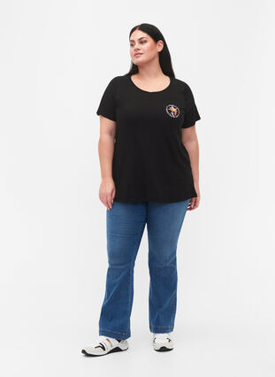 Puuvillainen t-paita painatuksella , Black W. Chest print, Model image number 2