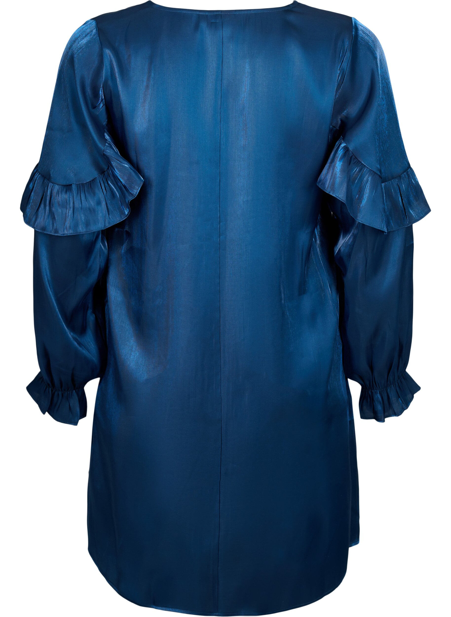 Zizzi Viskoosimekko, jossa on v-p&auml;&auml;ntie ja r&ouml;yhel&ouml;t, Titan, Packshot image number 1