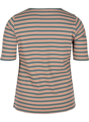 Raidallinen t-paita puuvillaa ribbauksella, Balsam Green Stripe, Packshot image number 1