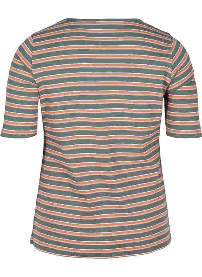 Raidallinen t-paita puuvillaa ribbauksella, Balsam Green Stripe, Packshot image number 1