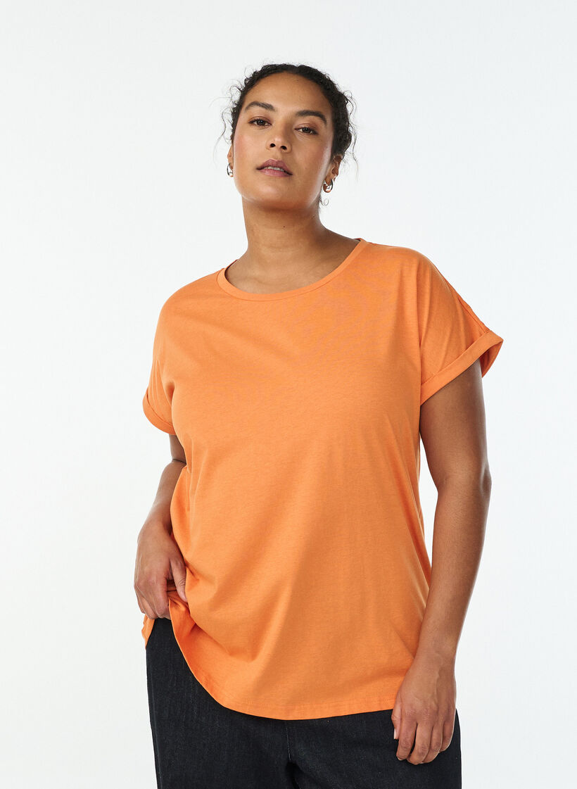 Lyhythihainen t-paita puuvillasekoitteesta, Oranssi, Model image number 0