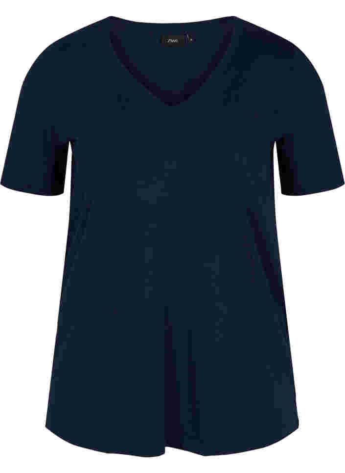 T-paita ekologisesta puuvillasta v-aukolla, Navy Blazer