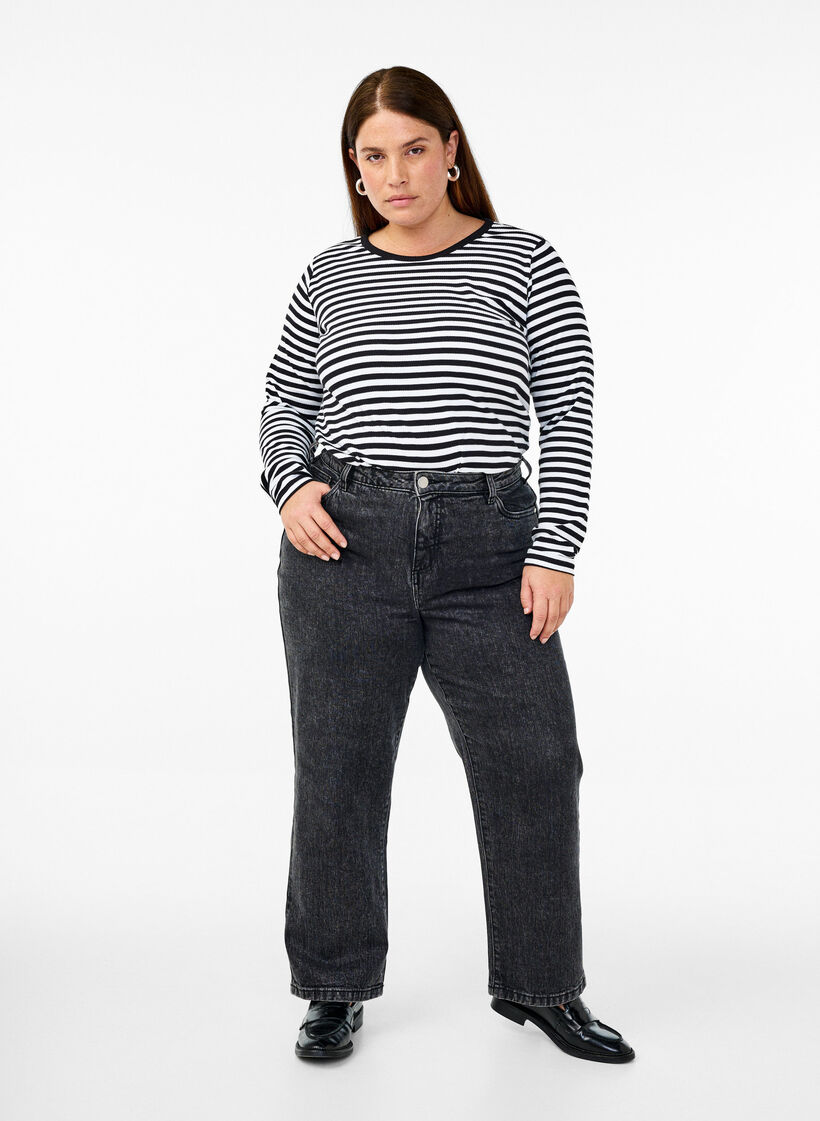 Raidallinen pusero pitkill&auml; hihoilla, Musta, Model image number 1