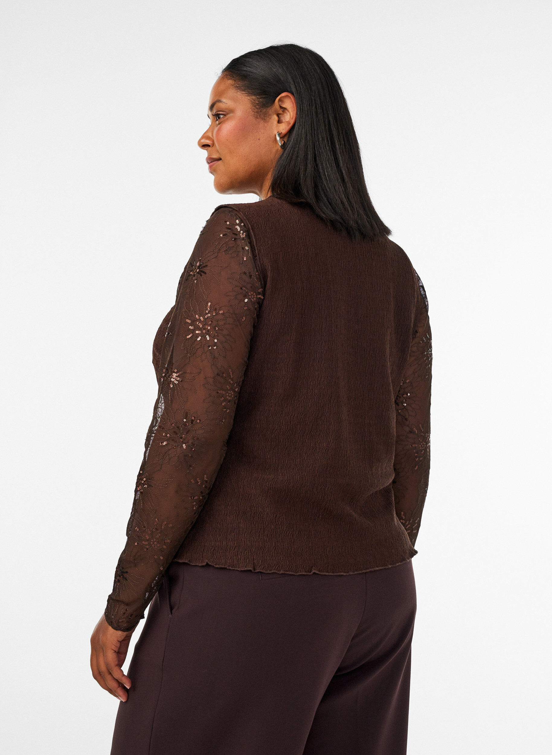 ZizziMeshpusero kukilla ja paljeteilla, Ruskea, Model image number 2
