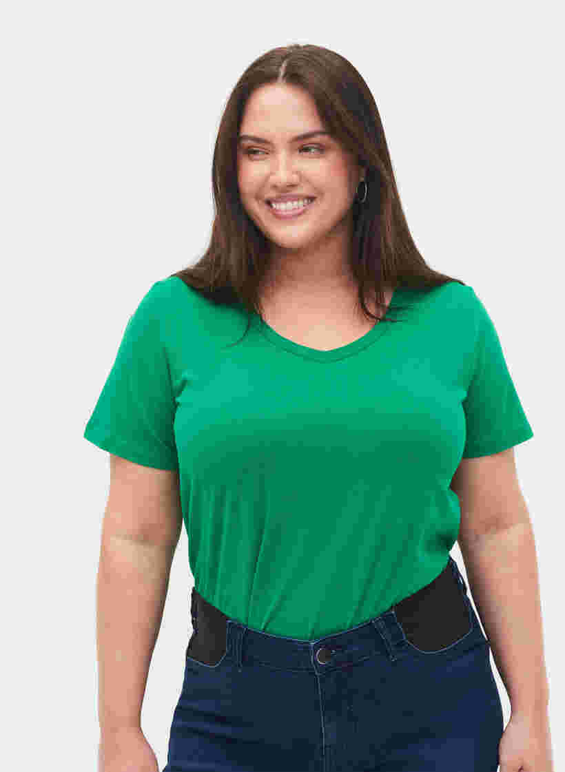 Yksivärinen perus t-paita puuvillasta, Jolly Green, Model image number 0