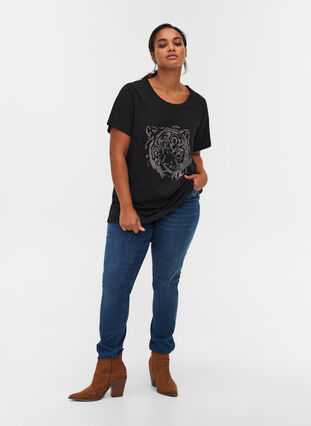 T-paita ekologisesta puuvillasta koristekivillä, Black , Model image number 2