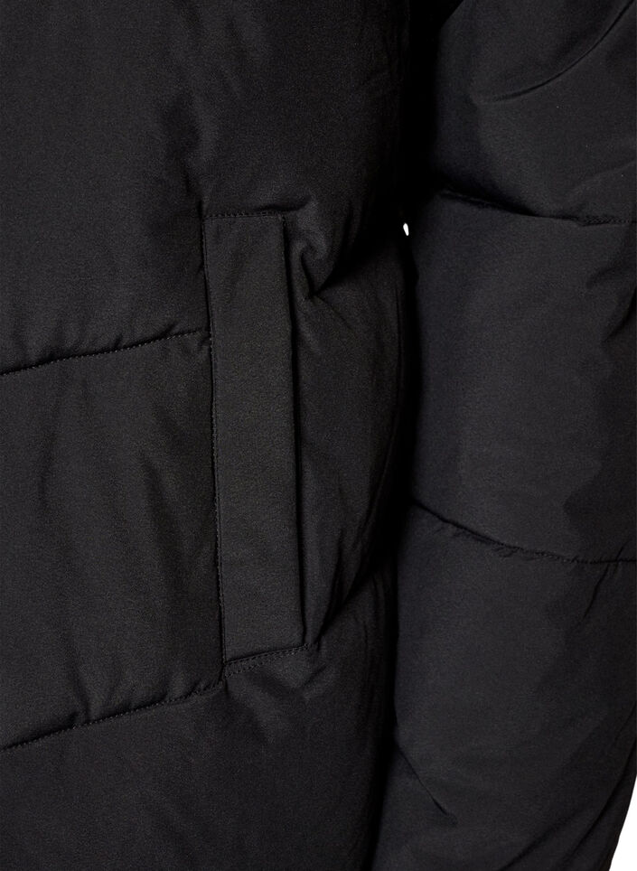 Keskipitk&auml; toppatakki hupulla, Musta, Packshot image number 3