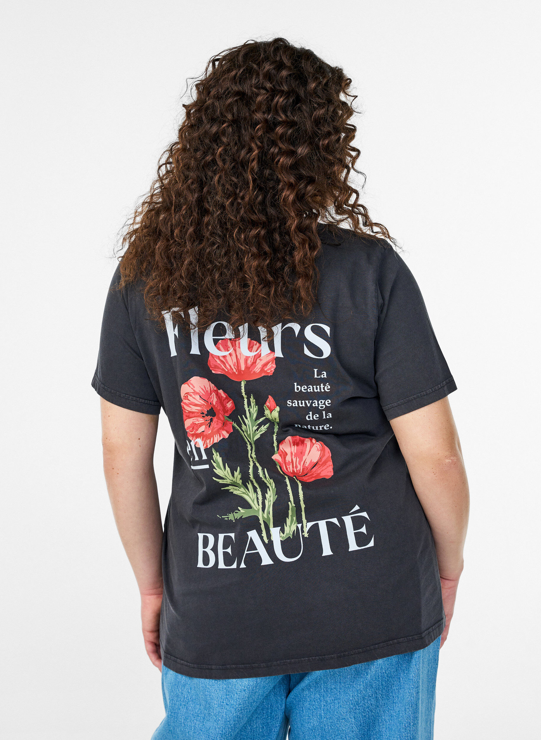 Zizzi Puuvillainen T-paita etu- ja takaprintill&auml;, 9991, Model image number 2