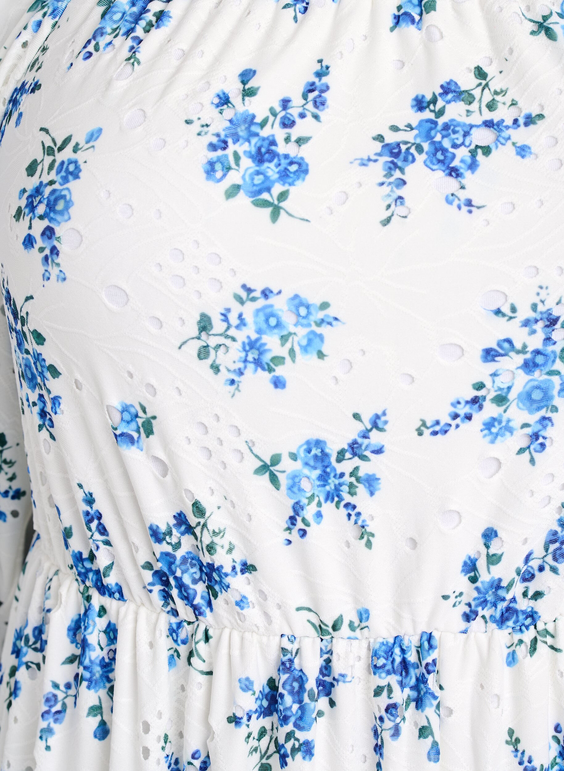 Zizzi Nilkkapituinen mekko kukkakuviolla ja reik&auml;kirjailulla, Valkoinen, Packshot image number 2