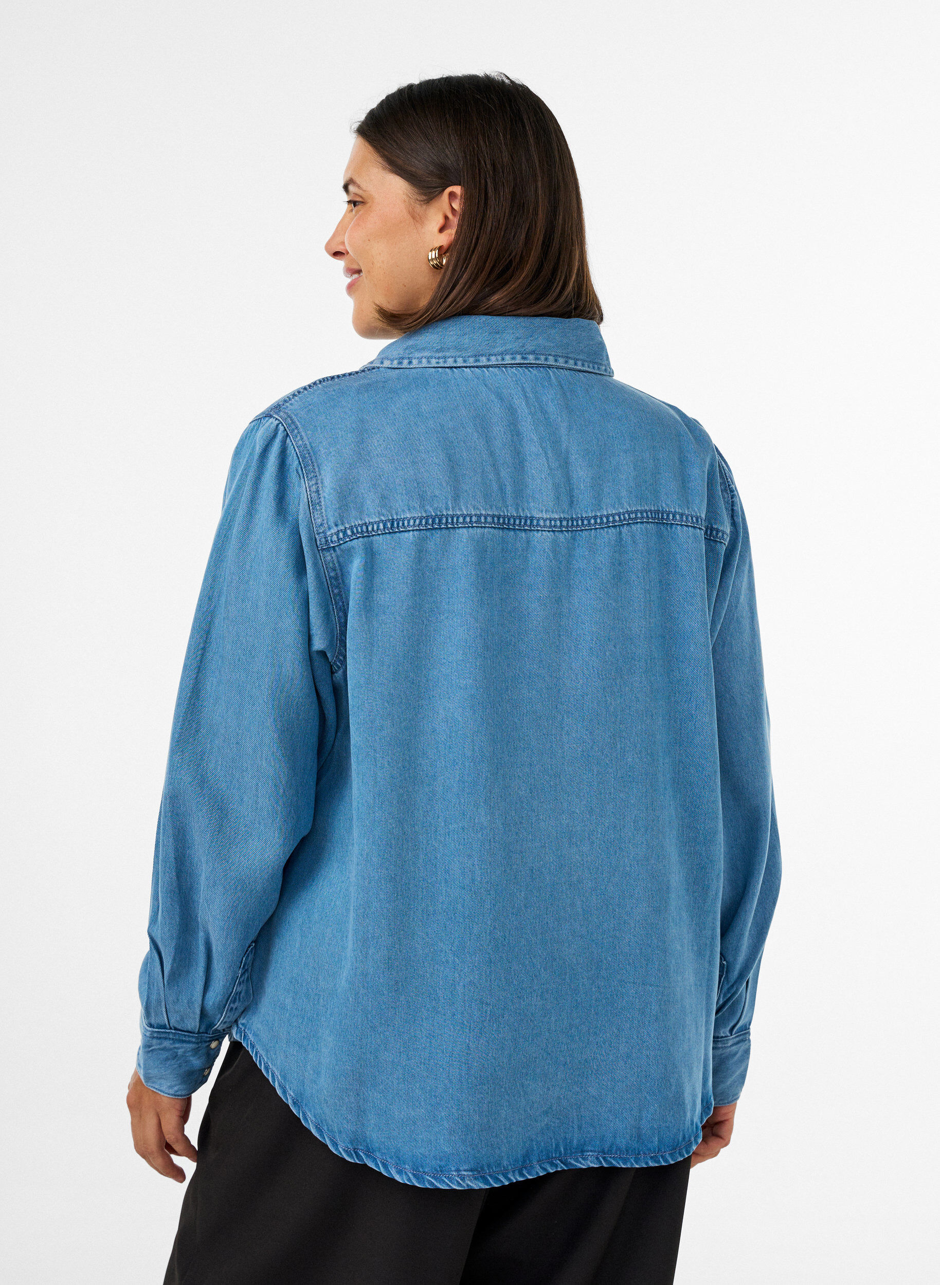 ZizziDenim-paita lyocellissa painonapeilla, Sininen, Model image number 2