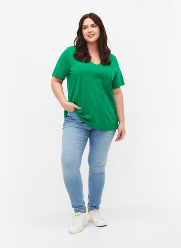 Lyhythihainen perus t-paita v-pääntiellä, Jolly Green, Model image number 2