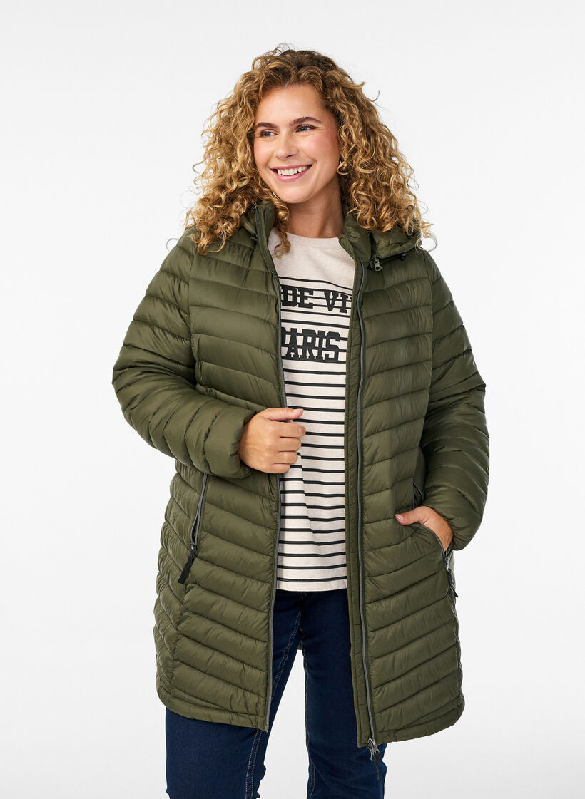 Kevyt takki taskuilla ja irrotettavalla hupulla, Vihre&auml;, Model image number 0