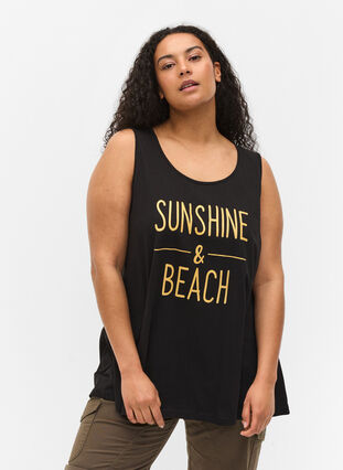 Puuvillatoppi painatuksella, Black SUNSHINE BEACH, Model image number 0