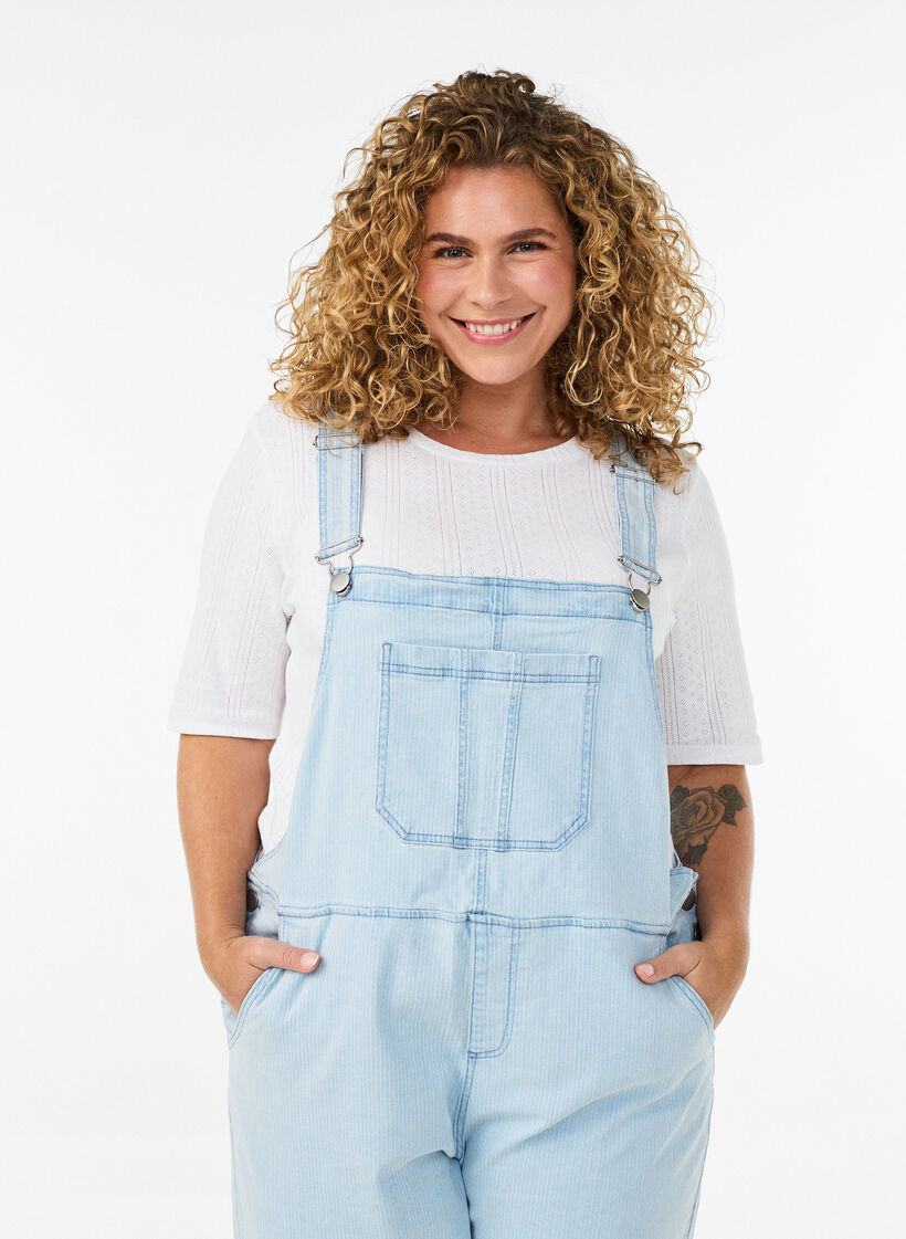 Raidallinen farkkulappuhaalari?, Sininen, Model image number 2
