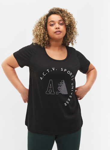 T-paita printillä treeniin , Black A.C.T.V, Model image number 0