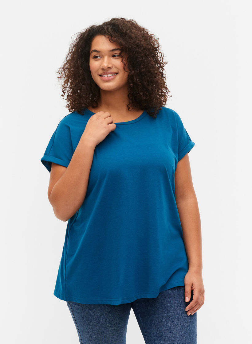 Lyhythihainen t-paita puuvillasekoitteesta, Petrol Blue, Model