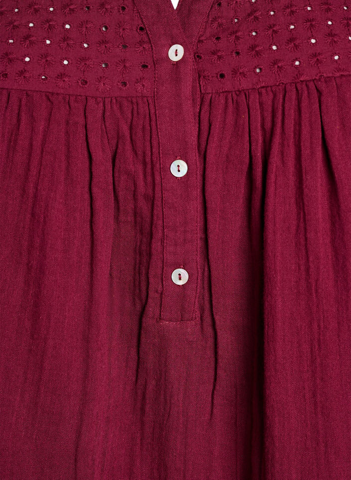 Paita puuvillamusliinissa, jossa broderie anglaise -kirjailu, Tumma Bordeaux, Packshot image number 2