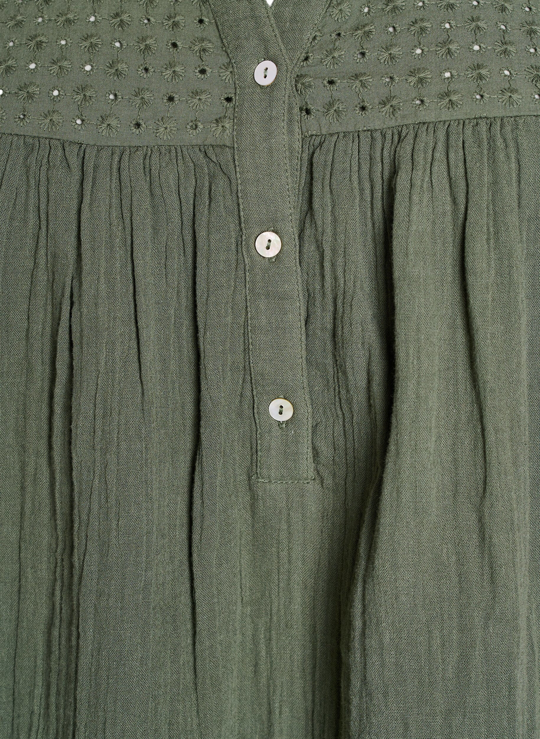 ZizziPaita puuvillamusliinissa, jossa broderie anglaise -kirjailu, Vihre&auml;, Packshot image number 2