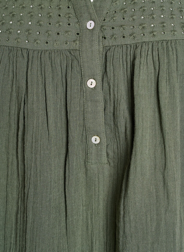 Paita puuvillamusliinissa, jossa broderie anglaise -kirjailu, Vihre&auml;, Packshot image number 2