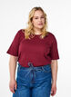 Ribattu jerseypusero, jossa on lyhyet hihat, Tumma Bordeaux, Model image number 0