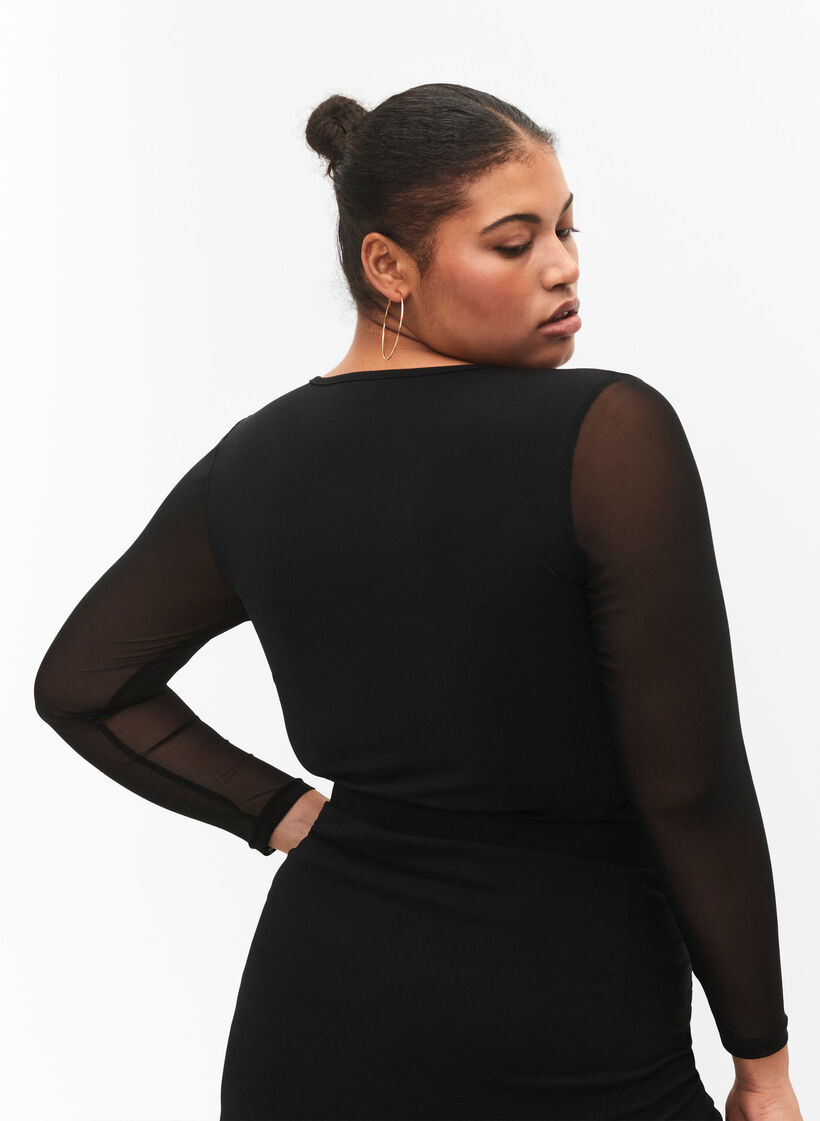 Tyköistuva body mesh-kankaalla, Black, Model image number 1