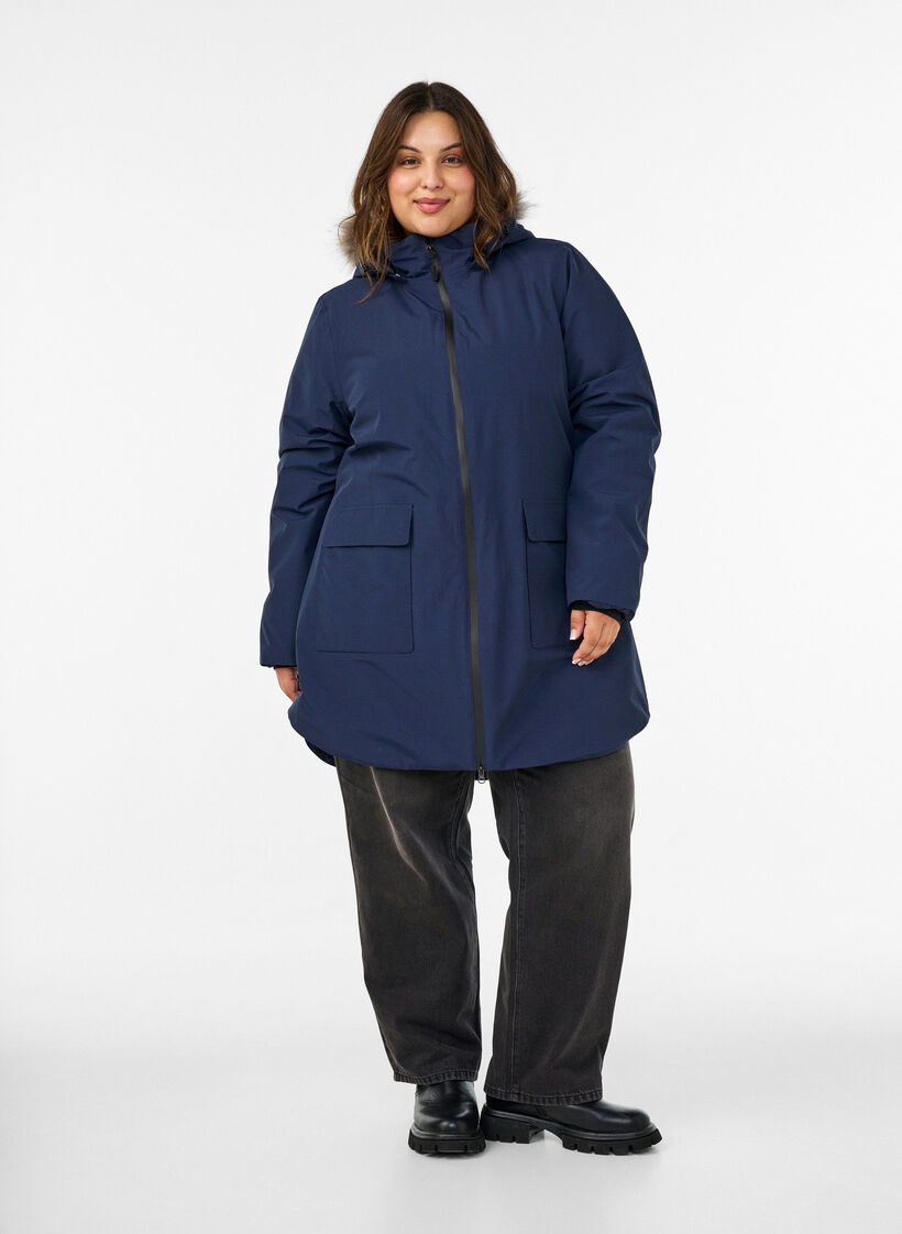 Vedenpit&auml;v&auml; hupullinen parka, Sininen, Model image number 1