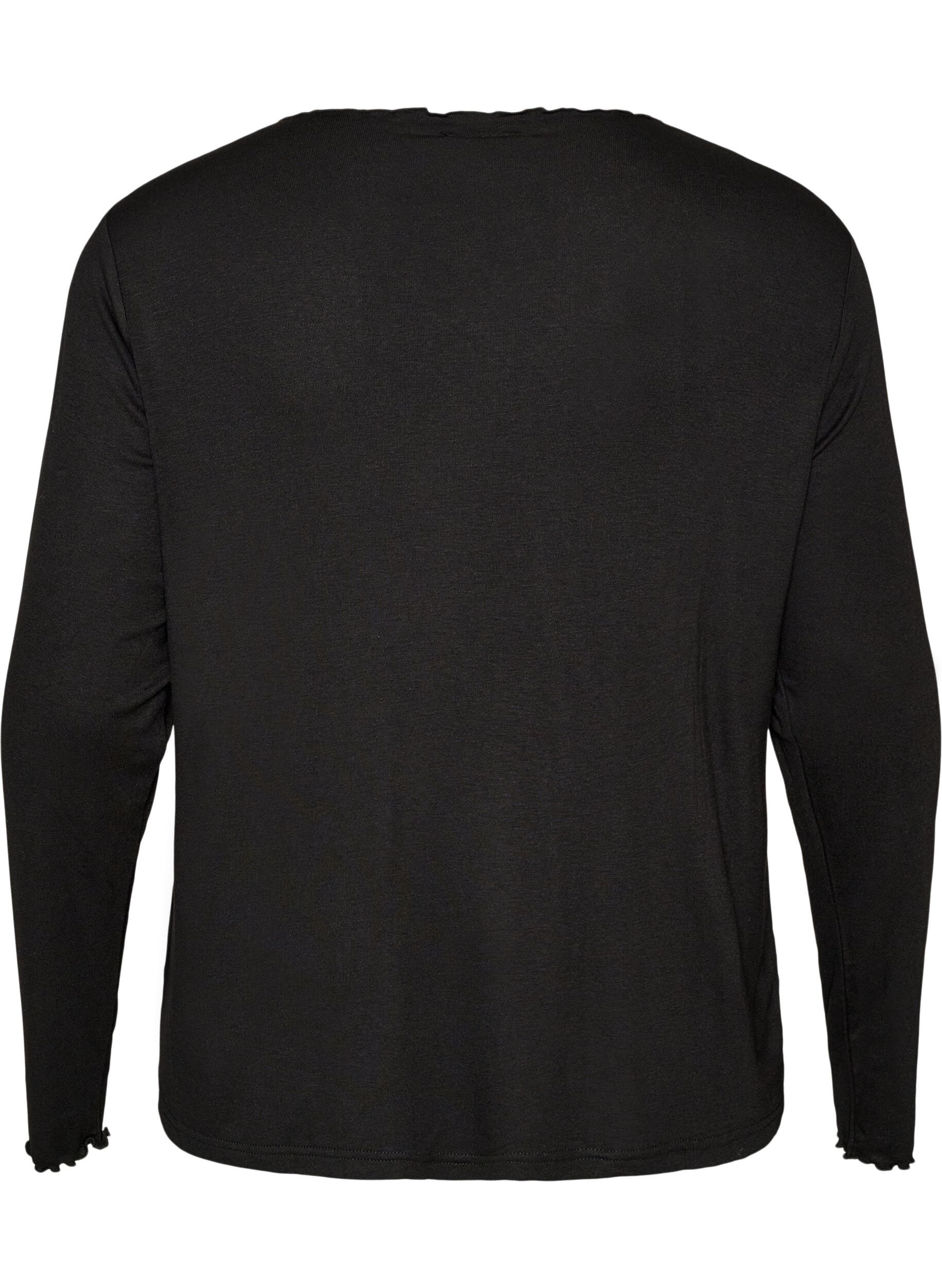 ZizziPitk&auml;hihainen viskoosiy&ouml;paita, Musta, Packshot image number 1