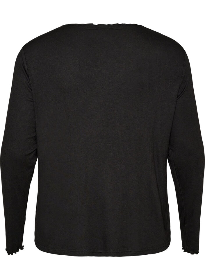 Pitk&auml;hihainen viskoosiy&ouml;paita, Musta, Packshot image number 1