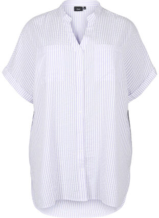 Raidallinen paita, jossa on rintataskut, White/LavenderStripe, Packshot image number 0