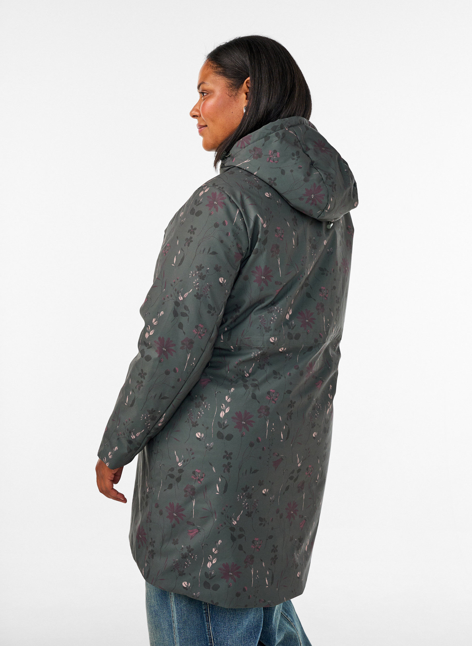 ZizziTopattu talvitakki kukkakuosilla, Vihre&auml;, Model image number 2