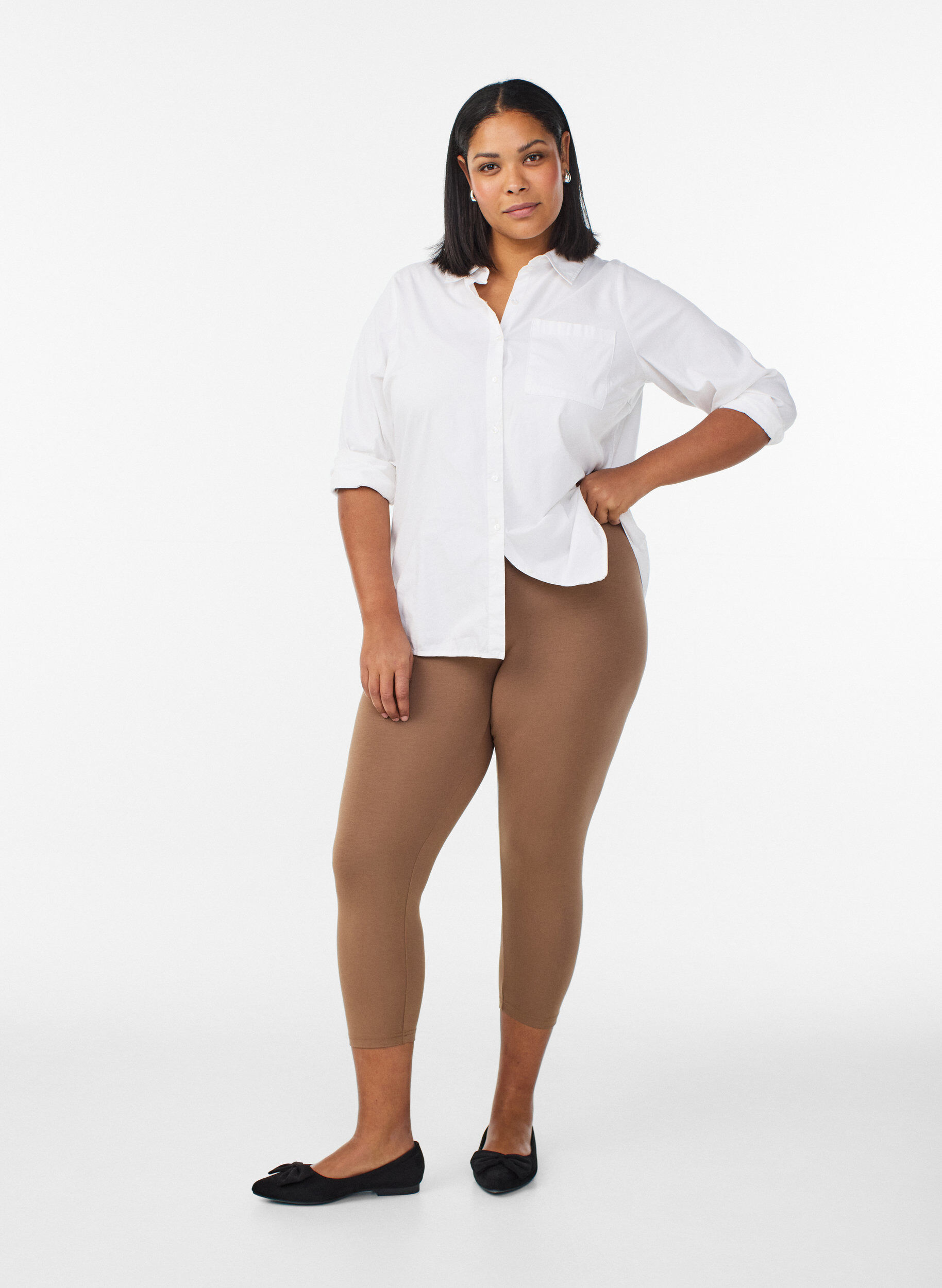 Zizzi3/4-pituiset viskoosileggingsit, Ruskea, Model image number 1